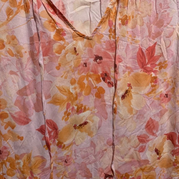Bella Dahl Floral Print Pink Orange Sleeveless V Neck Tie Blouse Top Size S - Picture 4 of 9